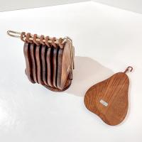 Vintage Wooden Pear Shaped Cork Coasters with Stand Holder, Set of 8