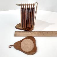 Vintage Wooden Pear Shaped Cork Coasters with Stand Holder, Set of 8