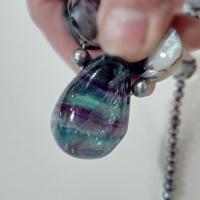 Vintage Rainbow Fluorite and Mother of Pearl Necklace
