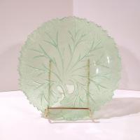 Vintage Indiana Uranium Glass Pebble Leaf Luncheon Salad Plate, Green Depression Glass Plate