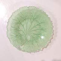 Vintage Indiana Uranium Glass Pebble Leaf Luncheon Salad Plate, Green Depression Glass Plate
