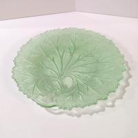 Vintage Indiana Uranium Glass Pebble Leaf Luncheon Salad Plate, Green Depression Glass Plate