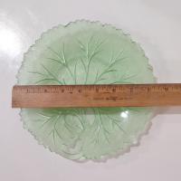 Vintage Indiana Uranium Glass Pebble Leaf Luncheon Salad Plate, Green Depression Glass Plate