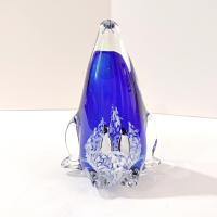 Vintage Penguin with Babies Blown Glass Paperweight, Blue and White Glass Penguin Figurine