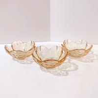Vintage Amber Flower Petal Mini Sauce Glass Bowls, Set of Three, Small Food Preparation Bowls