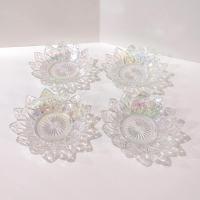 Vintage Federal Glass Petal Iridescent Clear Bowls, Set of Four, Rainbow Iridescent Flower Shaped Dessert Fruit Bowls