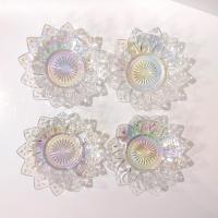 Vintage Federal Glass Petal Iridescent Clear Bowls, Set of Four, Rainbow Iridescent Flower Shaped Dessert Fruit Bowls