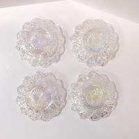 Vintage Federal Glass Petal Iridescent Clear Bowls, Set of Four, Rainbow Iridescent Flower Shaped Dessert Fruit Bowls