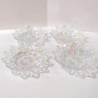 Vintage Federal Glass Petal Iridescent Clear Bowls, Set of Four, Rainbow Iridescent Flower Shaped Dessert Fruit Bowls