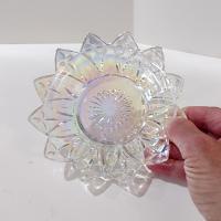 Vintage Federal Glass Petal Iridescent Clear Bowls, Set of Four, Rainbow Iridescent Flower Shaped Dessert Fruit Bowls
