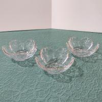 Vintage Flower Petal Mini Sauce Clear Glass Bowls, Set of Three, Small Food Preparation Bowls