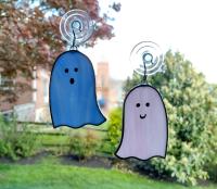 Ghost Stained Glass Suncatcher Set of Two, Blue and Pink Pastel Halloween Decoration, Custom Colors Available