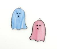 Ghost Stained Glass Suncatcher Set of Two, Blue and Pink Pastel Halloween Decoration, Custom Colors Available
