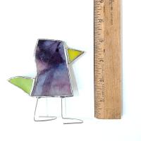 Stained Glass Standing Bird, Funky Glass Bird, Purple and Green Bird Suncatcher, Windowsill Sitter Free Standing Bird