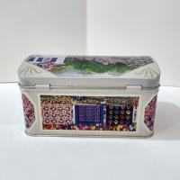Vintage Diane Phalen Watercolors Spring Garden Amish Quilts Hinged Lid Tin Box, Decorative Metal Storage Container