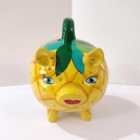Vintage Hand Painted Mexican Piggy Bank, Pineapple Painted Pig Coin Bank