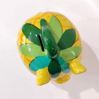 Vintage Hand Painted Mexican Piggy Bank, Pineapple Painted Pig Coin Bank