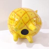 Vintage Hand Painted Mexican Piggy Bank, Pineapple Painted Pig Coin Bank