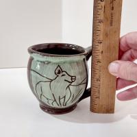 Vintage Hand Crafted Brown and Green Happy Pig Ceramic Mug, Pig Lover Farmer Gift