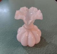 Vintage Fenton Pink Melon Vase with Ruffled Edges, Fenton Dusty Rose Overlay Vase