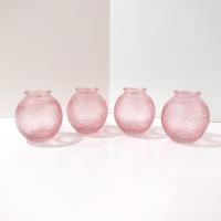 Pink Glass Round Hobnail Bud Vases, Set of Four, Small Globe Bud Flower Vases