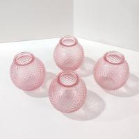 Pink Glass Round Hobnail Bud Vases, Set of Four, Small Globe Bud Flower Vases