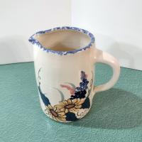 Vintage Floral Design Large Ceramic Pitcher, Ellis Prod Marshall Texas Hand Painted Signed Spongeware Pitcher