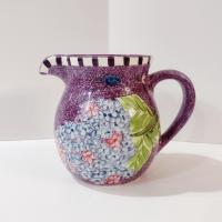 Vintage Laurie Gates Hydrangea Ceramic Purple Spongeware Pitcher