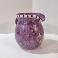 Vintage Laurie Gates Hydrangea Ceramic Purple Spongeware Pitcher