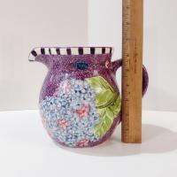 Vintage Laurie Gates Hydrangea Ceramic Purple Spongeware Pitcher