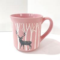 Vintage Pink Deer in the Woods Oversized Ceramic Coffee Tea Mug