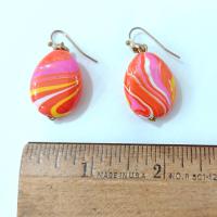 Vintage Pink, Orange, Yellow, and White Swirled Retro Dangle Drop Earrings