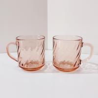 Vintage Arcoroc France Rosaline Pink Swirl Optic Glass Mugs, Set of Two