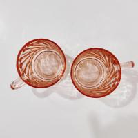 Vintage Arcoroc France Rosaline Pink Swirl Optic Glass Mugs, Set of Two