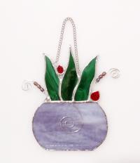 Stained Glass Potted Snake Plant Suncatcher with Lady Bugs