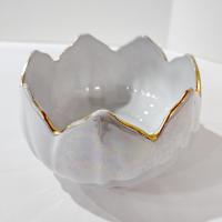 Vintage White Iridescent Lusterware Flower Petal Bowl