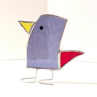 Stained Glass Standing Bird, Funky Glass Bird, Purple and Red Bird Suncatcher, Windowsill Free Standing Bird