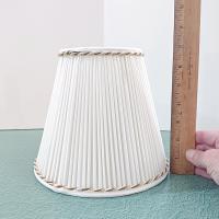 Vintage White Pleated Lampshade with Brown and Gold Braid Accents, Medium Sized Neutral Bell Lampshade