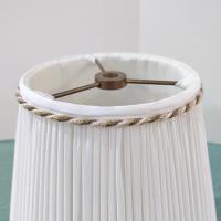 Vintage White Pleated Lampshade with Brown and Gold Braid Accents, Medium Sized Neutral Bell Lampshade