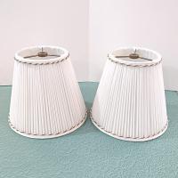 Vintage White Pleated Lampshade with Brown and Gold Braid Accents, Medium Sized Neutral Bell Lampshade