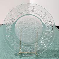Vintage Princess House Fantasia Dinner Plates, Set of Two, Clear and Frosted Glass Plates with Poinsettia Floral Design