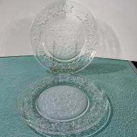 Vintage Princess House Fantasia Dinner Plates, Set of Two, Clear and Frosted Glass Plates with Poinsettia Floral Design
