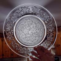 Vintage Princess House Fantasia Dinner Plates, Set of Two, Clear and Frosted Glass Plates with Poinsettia Floral Design