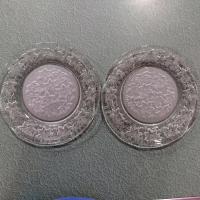 Vintage Princess House Fantasia Dinner Plates, Set of Two, Clear and Frosted Glass Plates with Poinsettia Floral Design