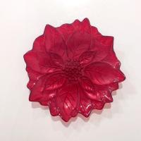 Vintage Red Glitter Glass Poinsettia Shaped Holiday Christmas Plate