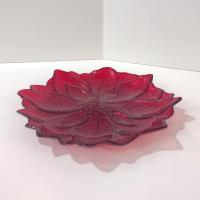 Vintage Red Glitter Glass Poinsettia Shaped Holiday Christmas Plate