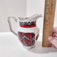 Vintage Walbrzych Poland Ceramic Creamer, Red and Black Geometric Design Sauce Pitcher