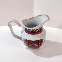 Vintage Walbrzych Poland Ceramic Creamer, Red and Black Geometric Design Sauce Pitcher