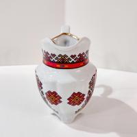 Vintage Walbrzych Poland Ceramic Creamer, Red and Black Geometric Design Sauce Pitcher