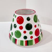 Vintage Yankee Candle Ceramic Shade Jar Topper, Ellen Krans Red and Green Polka Holiday Design